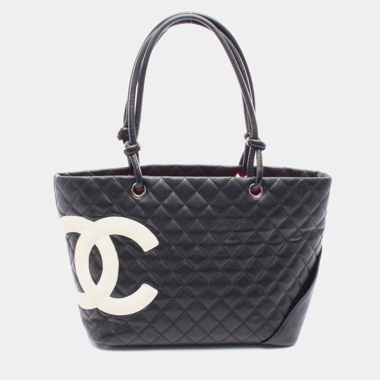 Pre Owned Chanel Cambon Ligne Large Black/White Lambskin Tote Bag
