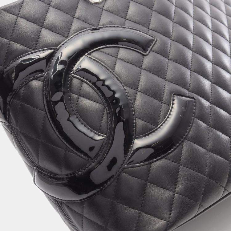 Pre Owned Chanel Cambon Ligne Large Black Patent Leather Tote Bag