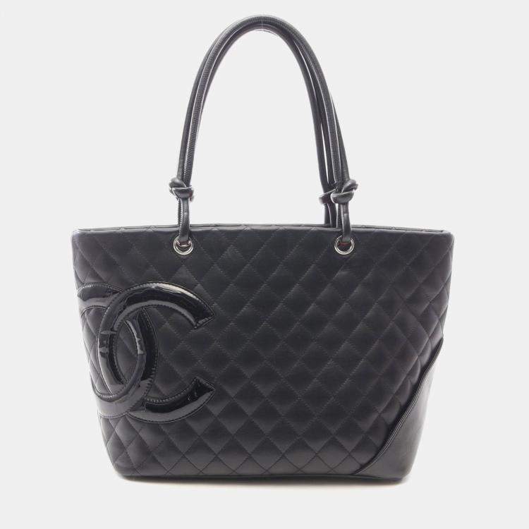 Pre Owned Chanel Cambon Ligne Large Black Patent Leather Tote Bag
