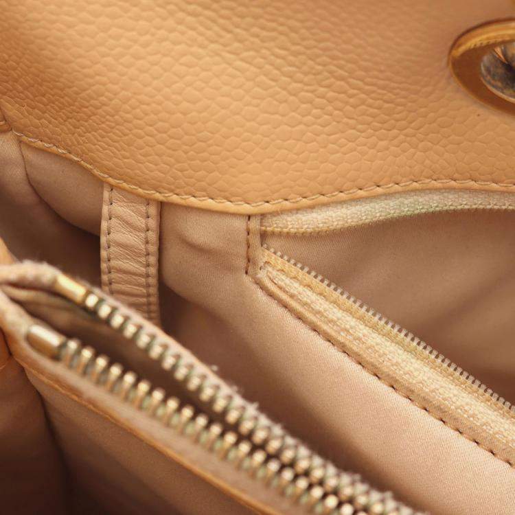 Pre Owned Chanel Grand Shopper Beige Calfskin Chain Tote Bag