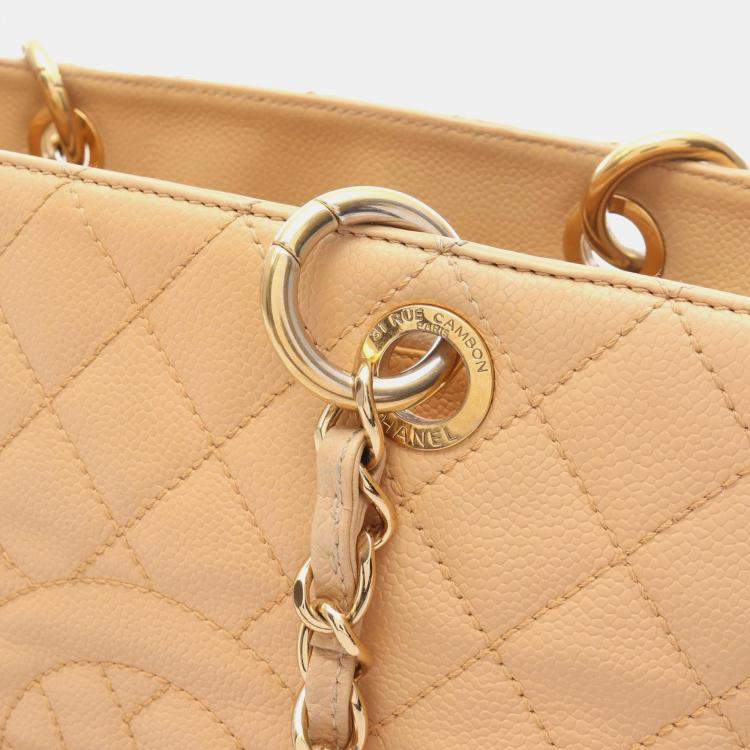 Pre Owned Chanel Grand Shopper Beige Calfskin Chain Tote Bag