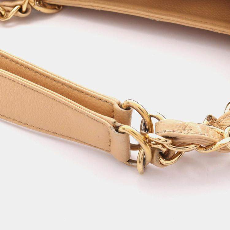 Pre Owned Chanel Grand Shopper Beige Calfskin Chain Tote Bag