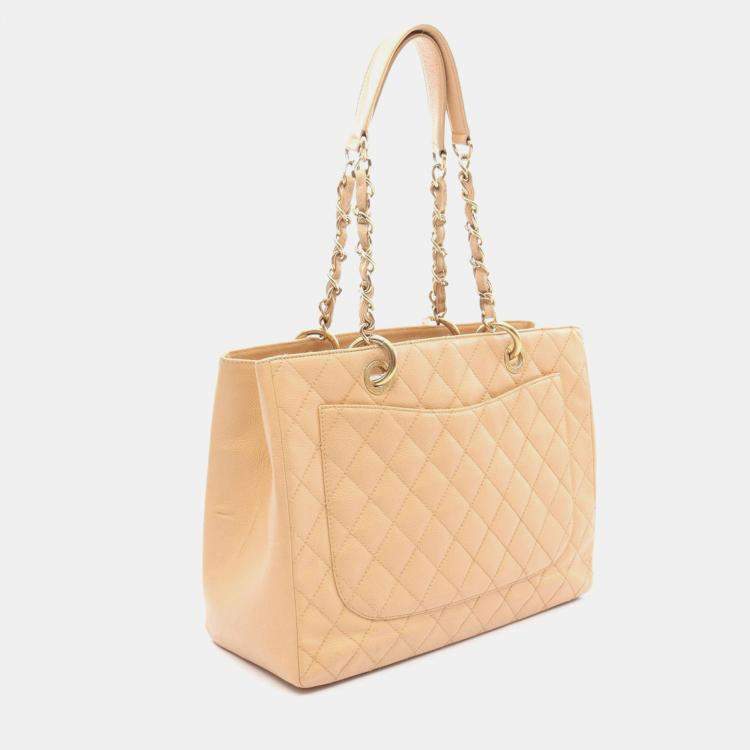 Pre Owned Chanel Grand Shopper Beige Calfskin Chain Tote Bag