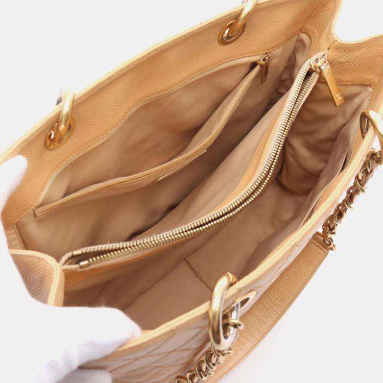 Pre Owned Chanel Grand Shopper Beige Calfskin Chain Tote Bag