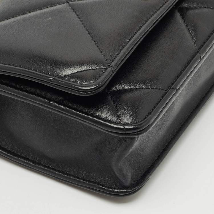 Pre Owned Chanel Black Quilted Leather 19 Flap Wallet on Chain
