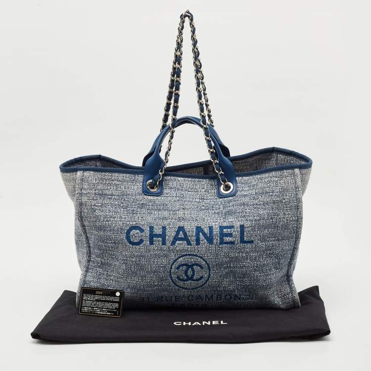 Pre Owned Chanel Blue Tweed Large Deauville Shopper Tote