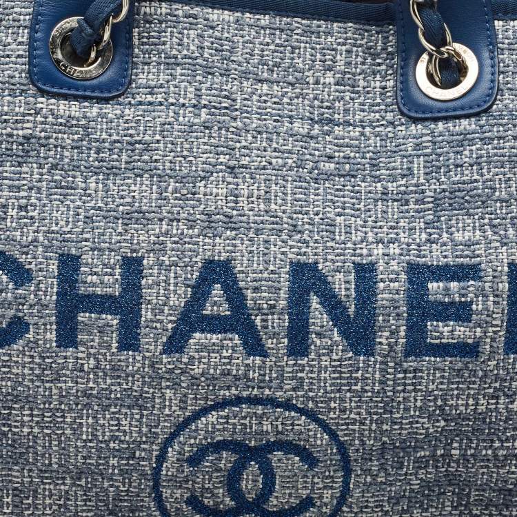 Pre Owned Chanel Blue Tweed Large Deauville Shopper Tote