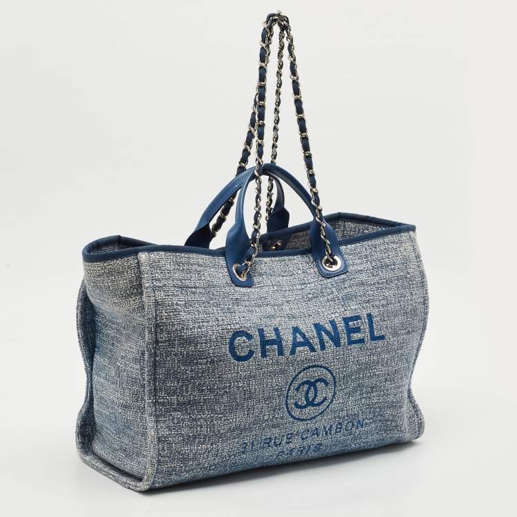 Pre Owned Chanel Blue Tweed Large Deauville Shopper Tote
