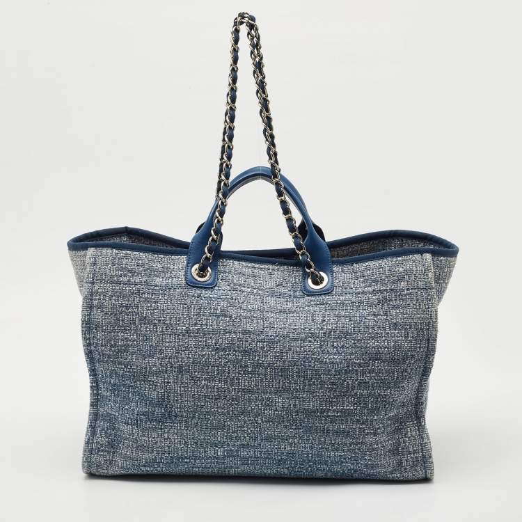 Pre Owned Chanel Blue Tweed Large Deauville Shopper Tote