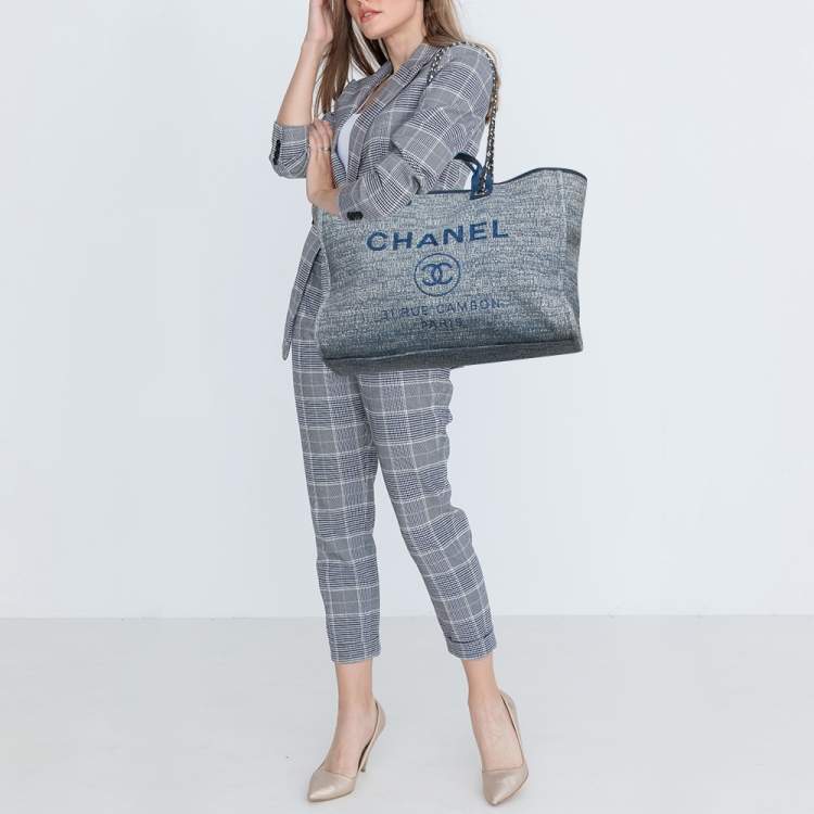 Pre Owned Chanel Blue Tweed Large Deauville Shopper Tote