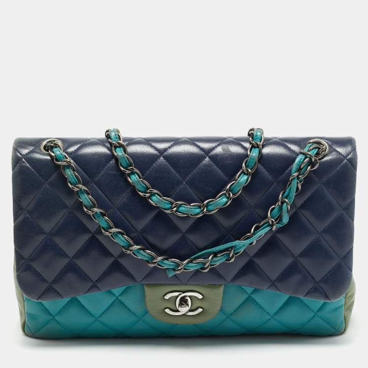 Pre Owned Chanel Tricolor Quilted Leather Jumbo Classic Double Flap Bag