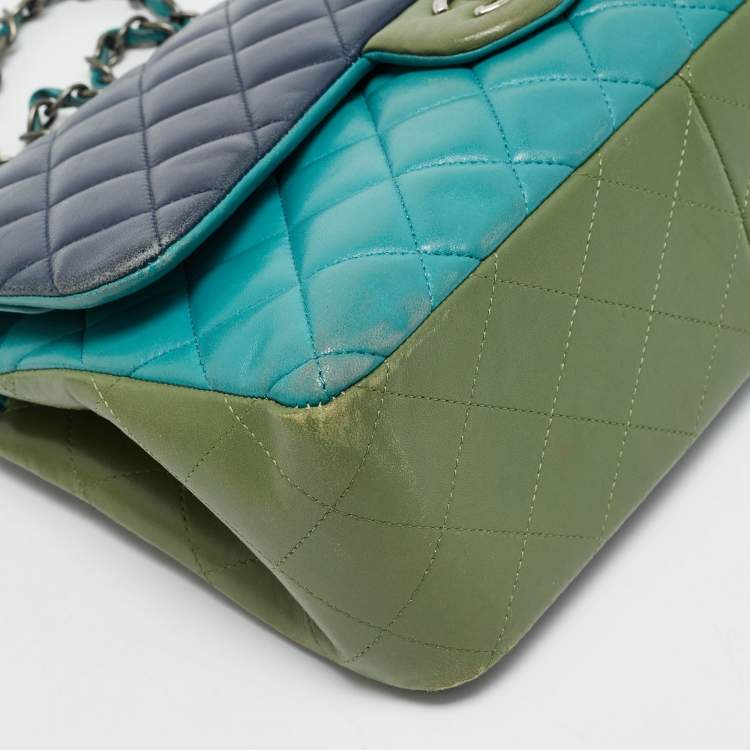 Pre Owned Chanel Tricolor Quilted Leather Jumbo Classic Double Flap Bag