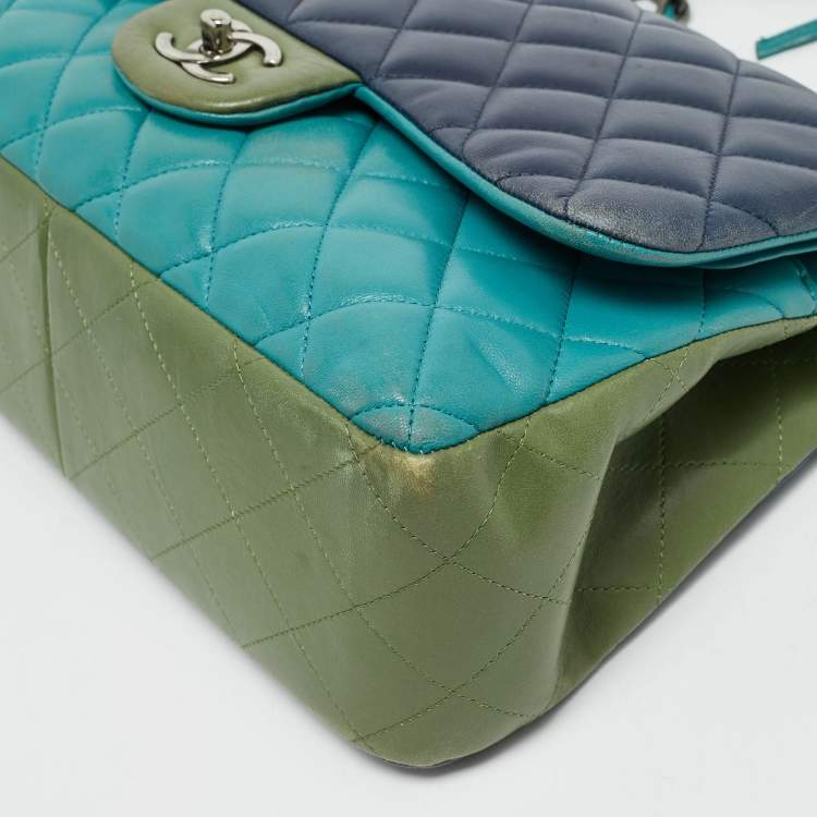 Pre Owned Chanel Tricolor Quilted Leather Jumbo Classic Double Flap Bag