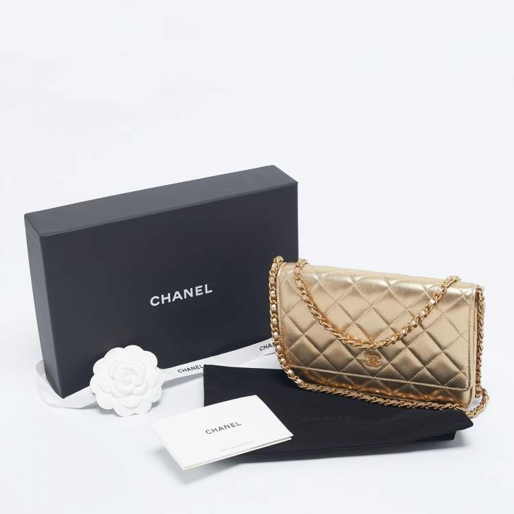 Pre Owned Chanel Gold Quilted Leather Wallet on Chain