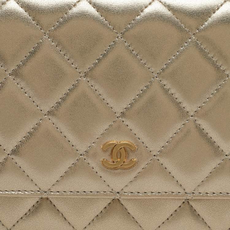 Pre Owned Chanel Gold Quilted Leather Wallet on Chain