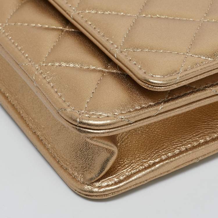 Pre Owned Chanel Gold Quilted Leather Wallet on Chain