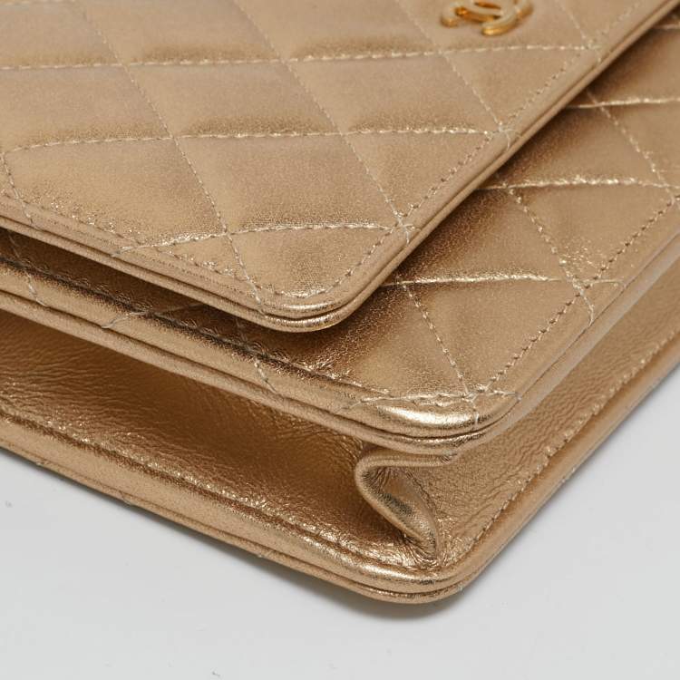 Pre Owned Chanel Gold Quilted Leather Wallet on Chain