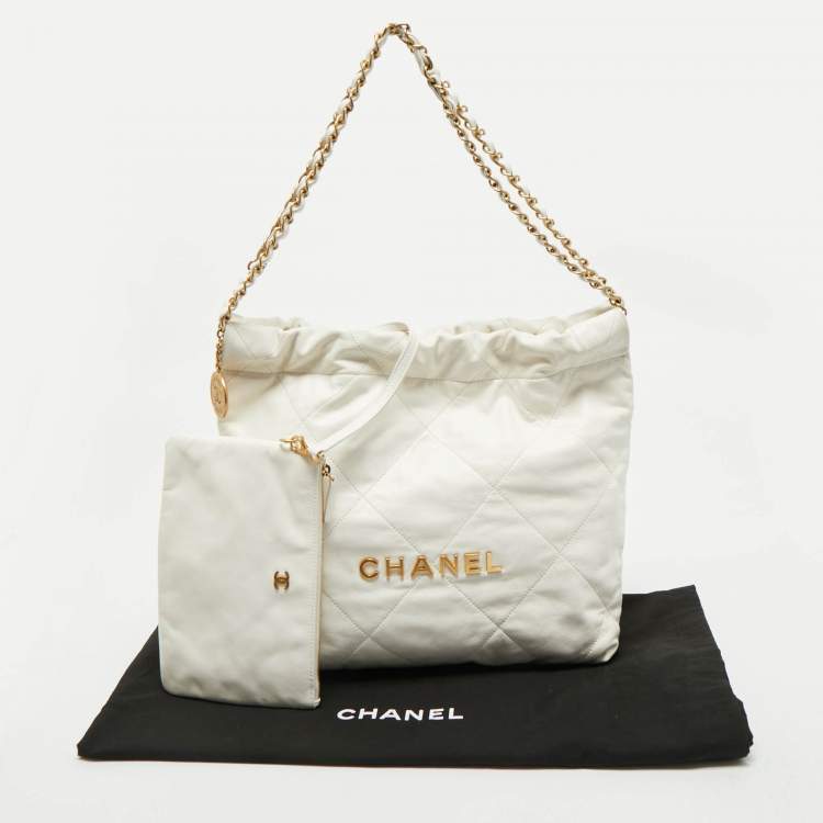 Pre Owned Chanel White Quilted Leather Small 22 Bag