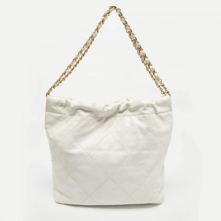 Pre Owned Chanel White Quilted Leather Small 22 Bag
