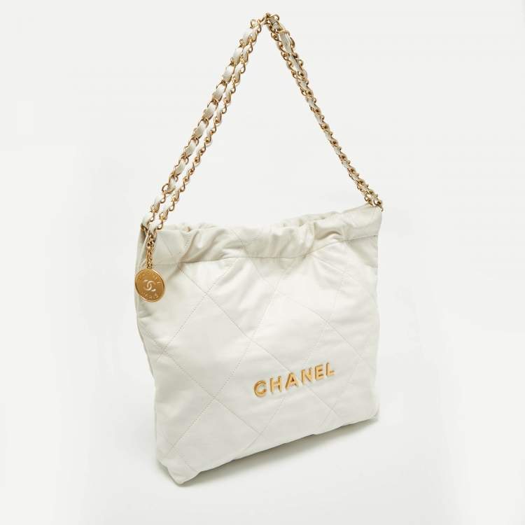 Pre Owned Chanel White Quilted Leather Small 22 Bag