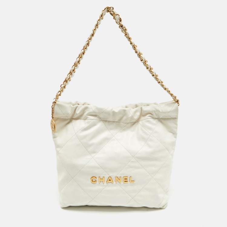 Pre Owned Chanel White Quilted Leather Small 22 Bag