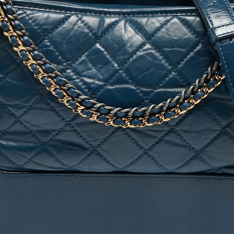 Pre Owned Chanel Blue Quilted Aged Leather Medium Gabrielle Hobo
