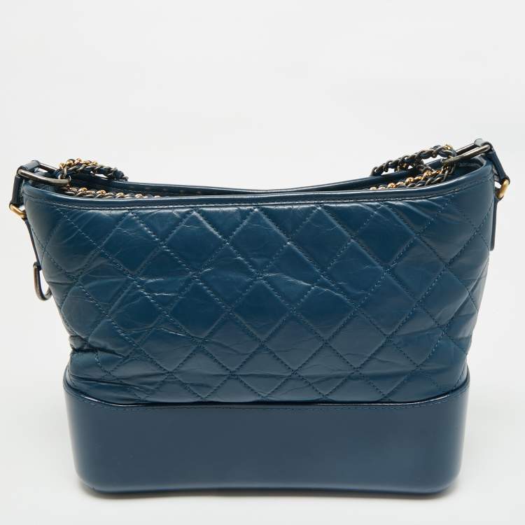 Pre Owned Chanel Blue Quilted Aged Leather Medium Gabrielle Hobo
