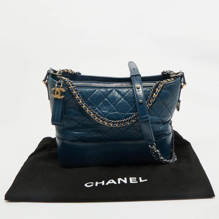 Pre Owned Chanel Blue Quilted Aged Leather Medium Gabrielle Hobo