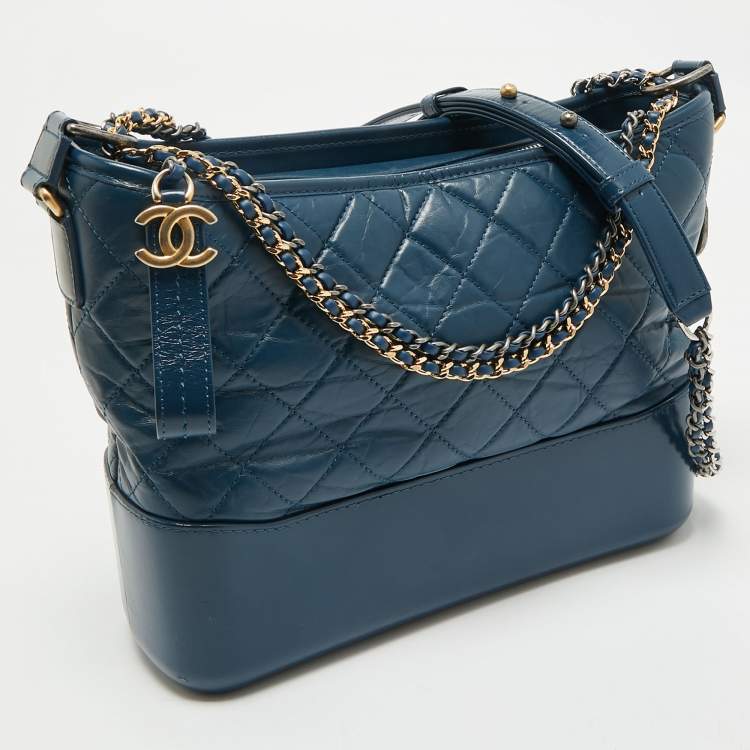 Pre Owned Chanel Blue Quilted Aged Leather Medium Gabrielle Hobo
