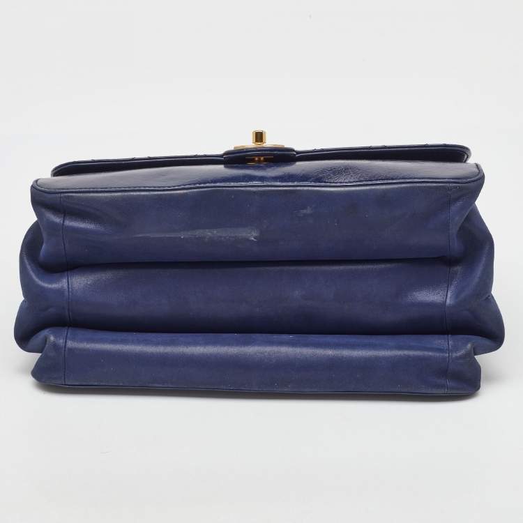 Pre Owned Chanel Navy Blue Quilted Leather Paris-Cosmopolite Straight Lined Flap Bag