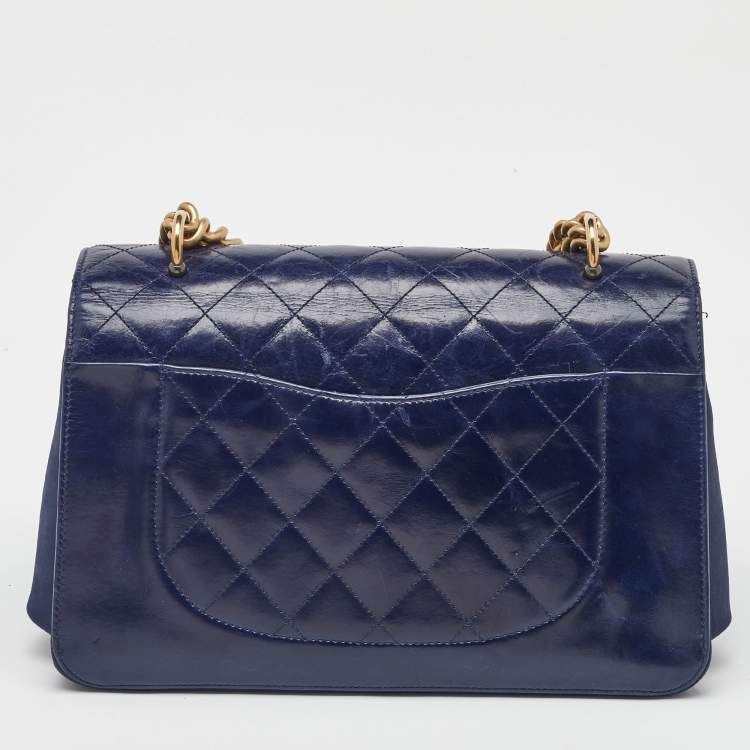 Pre Owned Chanel Navy Blue Quilted Leather Paris-Cosmopolite Straight Lined Flap Bag