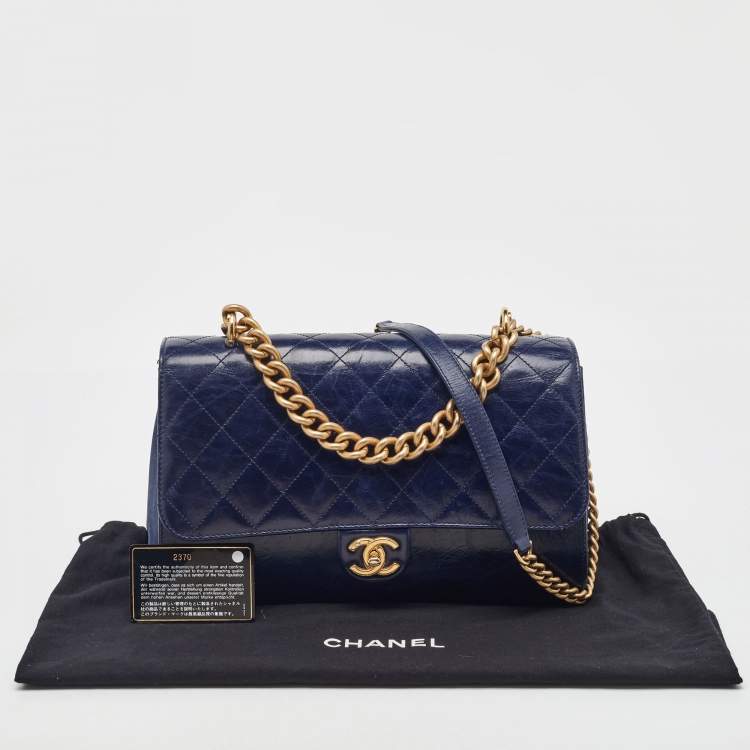 Pre Owned Chanel Navy Blue Quilted Leather Paris-Cosmopolite Straight Lined Flap Bag