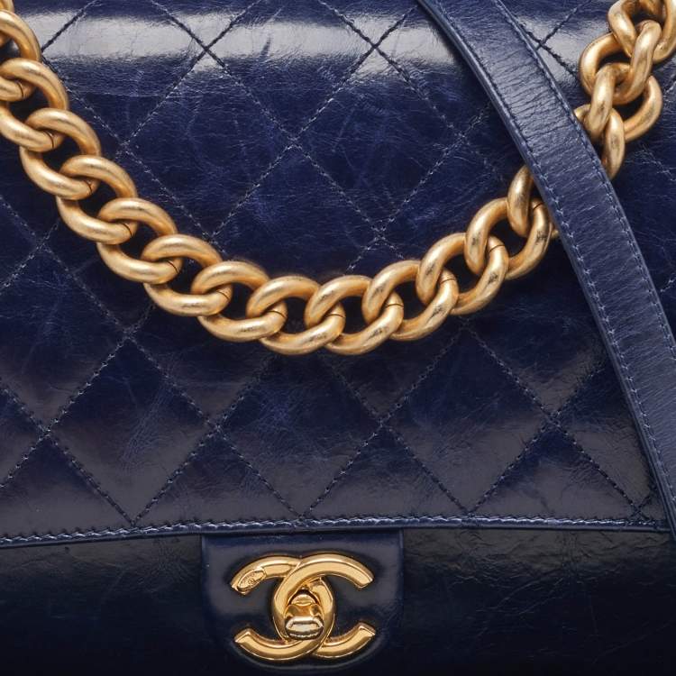 Pre Owned Chanel Navy Blue Quilted Leather Paris-Cosmopolite Straight Lined Flap Bag
