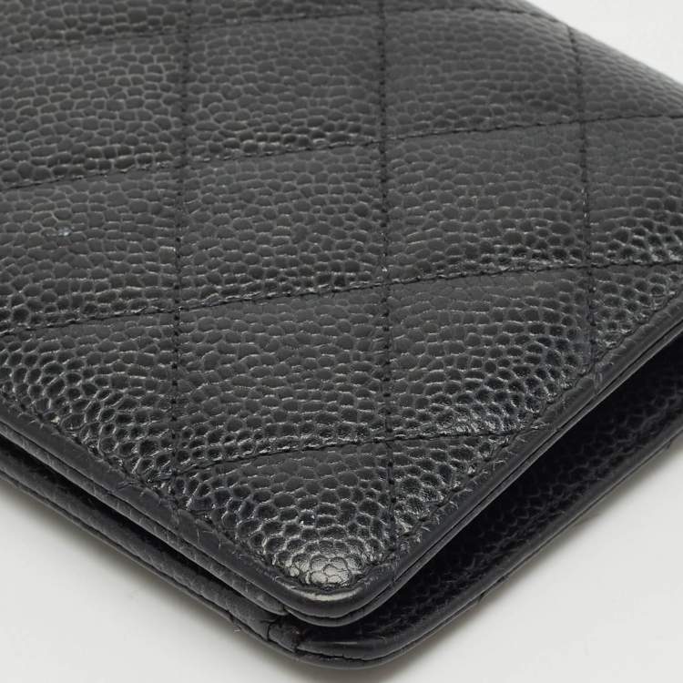 Pre Owned Chanel Black Quilted Caviar Leather L Yen Wallet