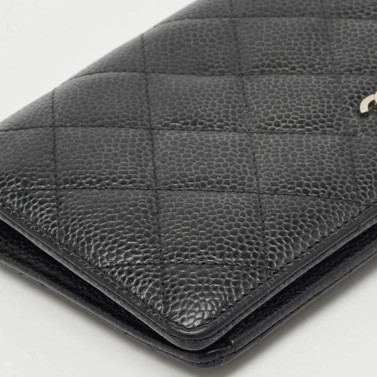 Pre Owned Chanel Black Quilted Caviar Leather L Yen Wallet