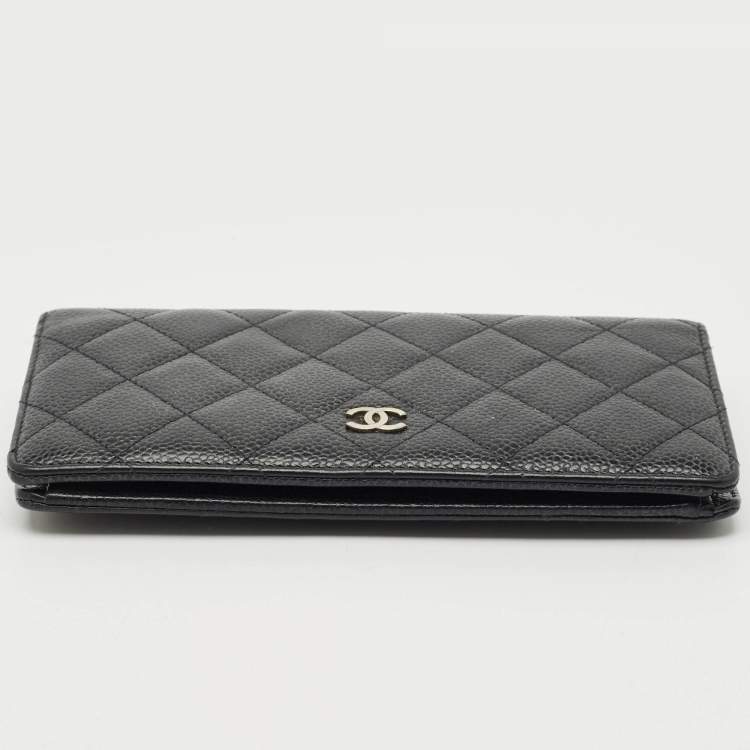 Pre Owned Chanel Black Quilted Caviar Leather L Yen Wallet