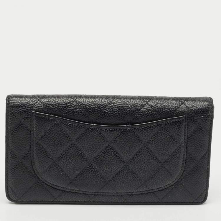 Pre Owned Chanel Black Quilted Caviar Leather L Yen Wallet
