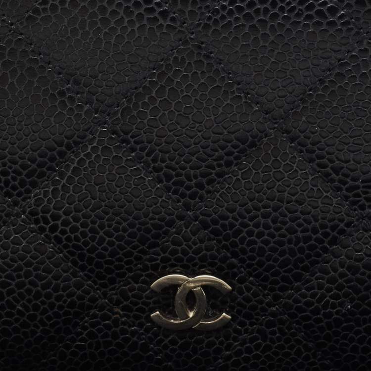 Pre Owned Chanel Black Quilted Caviar Leather L Yen Wallet