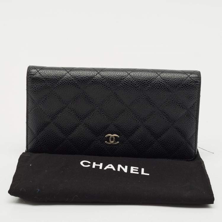 Pre Owned Chanel Black Quilted Caviar Leather L Yen Wallet