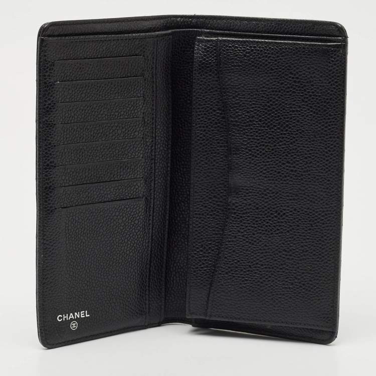 Pre Owned Chanel Black Quilted Caviar Leather L Yen Wallet
