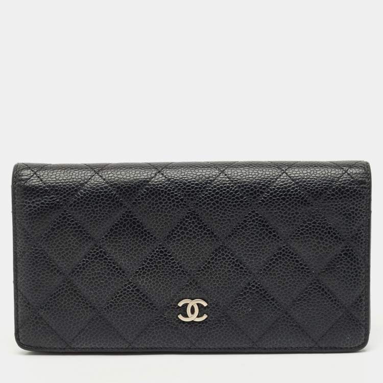 Pre Owned Chanel Black Quilted Caviar Leather L Yen Wallet