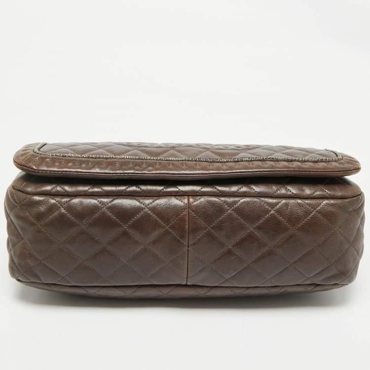 Pre Owned Chanel Dark Brown Quilted Leather Istanbul Accordion Flap Bag