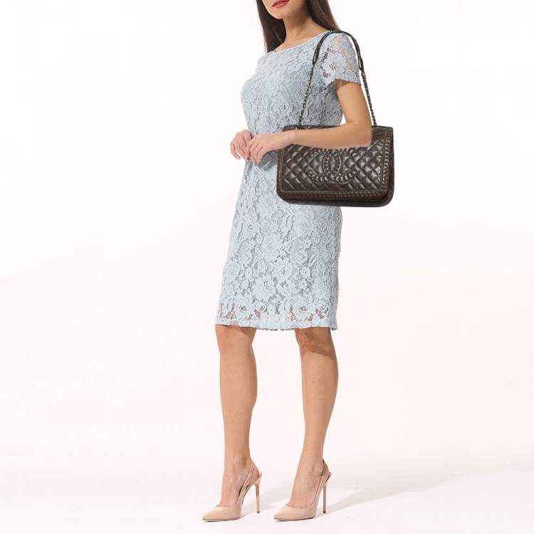 Pre Owned Chanel Dark Brown Quilted Leather Istanbul Accordion Flap Bag