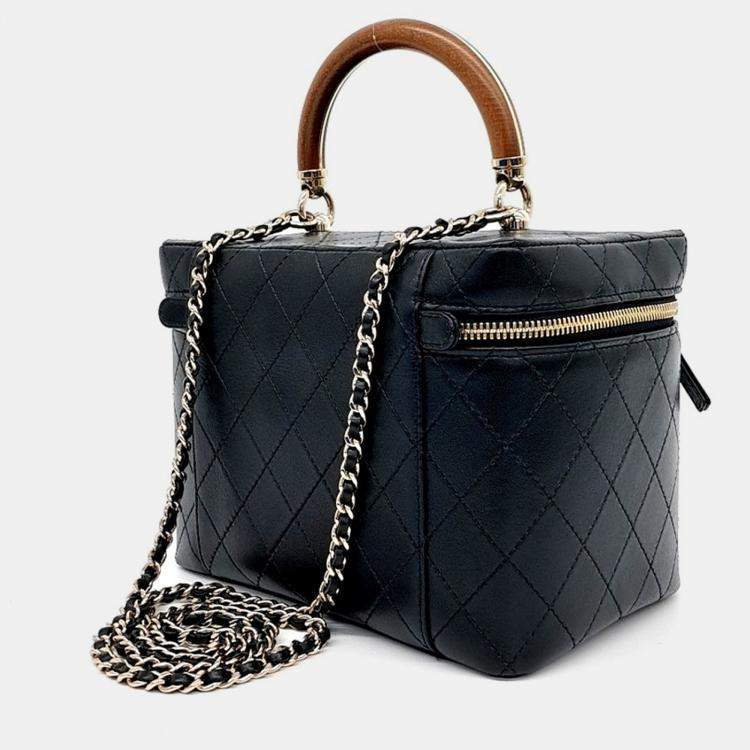 Pre Owned Chanel Black Leather Cosmetic Case