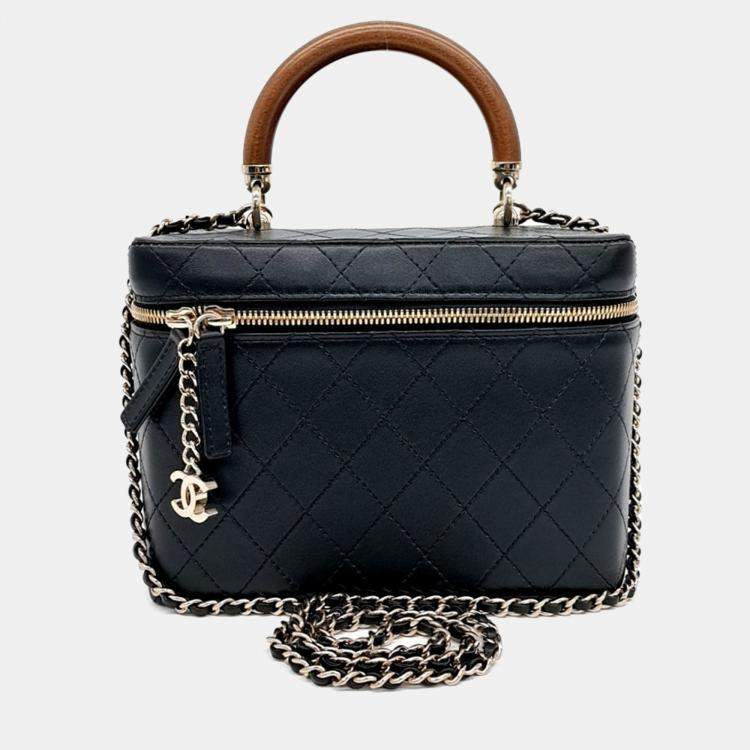 Pre Owned Chanel Black Leather Cosmetic Case
