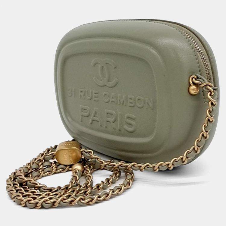 Pre Owned Chanel Green Leather Mini Camera Case