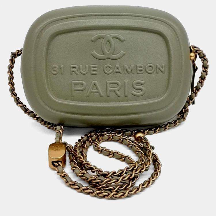 Pre Owned Chanel Green Leather Mini Camera Case