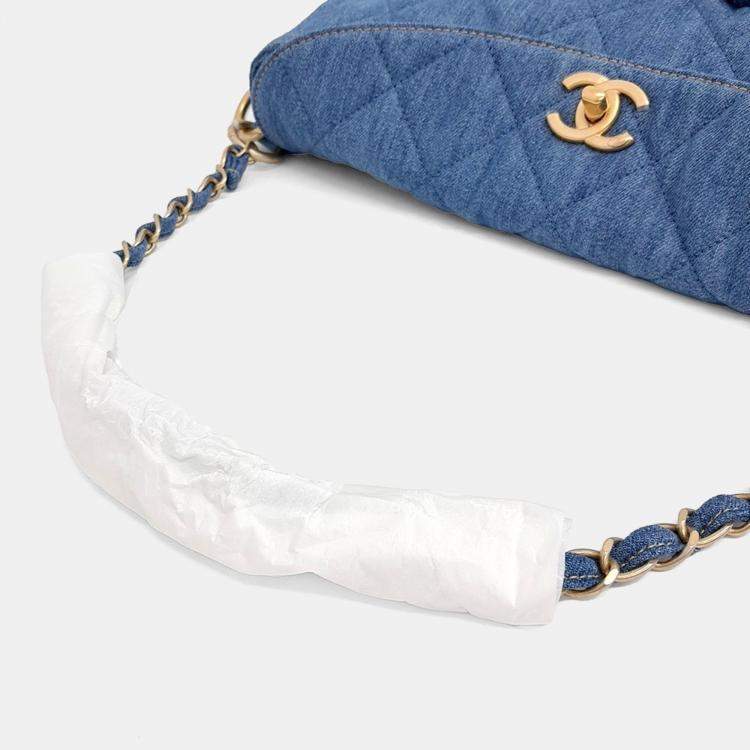 Pre Owned Chanel Blue Denim Hobo Bag