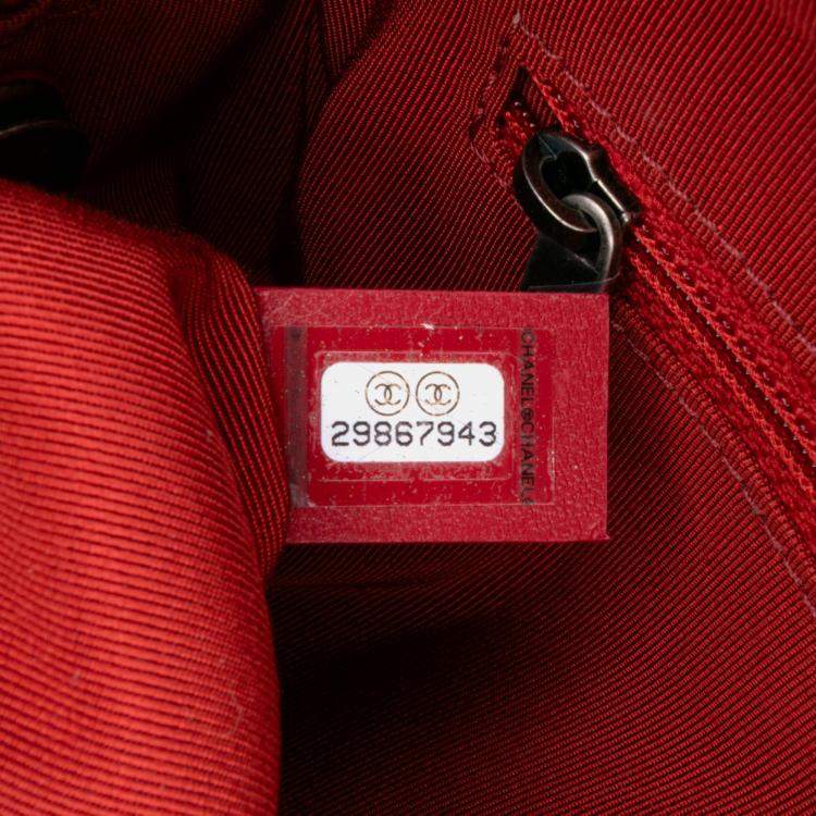 Pre Owned Chanel Red Calfskin Signature Chain 20s Bowling Bag