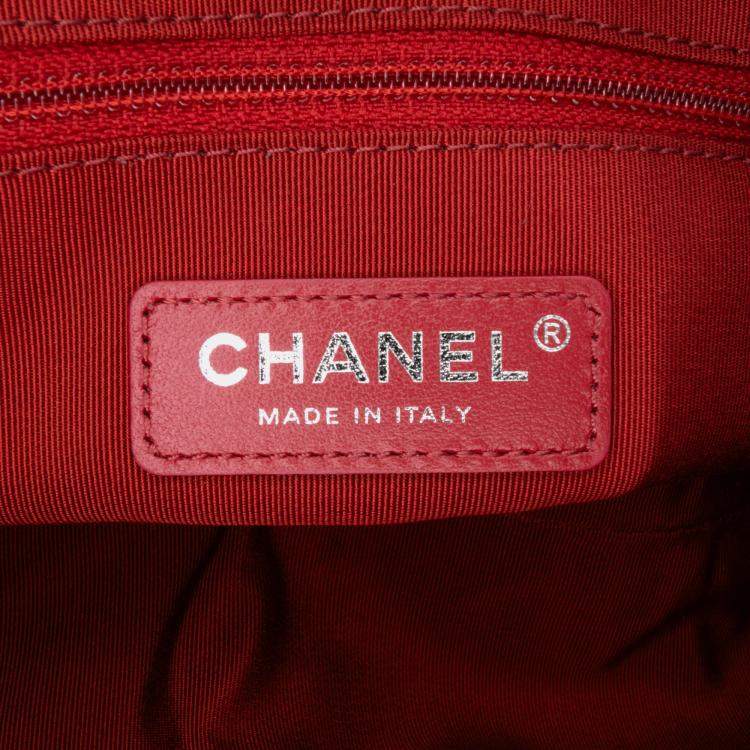 Pre Owned Chanel Red Calfskin Signature Chain 20s Bowling Bag